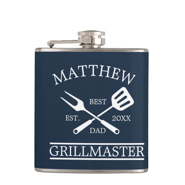 GRILLEN Grill Master Personalisiert Bester Vater V Flachmann (Vorderseite)