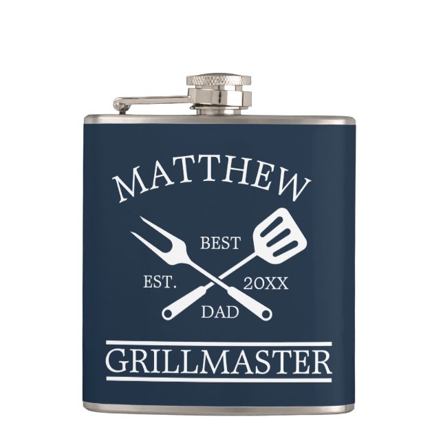GRILLEN Grill Master Personalisiert Bester Vater V Flachmann (Vorderseite)