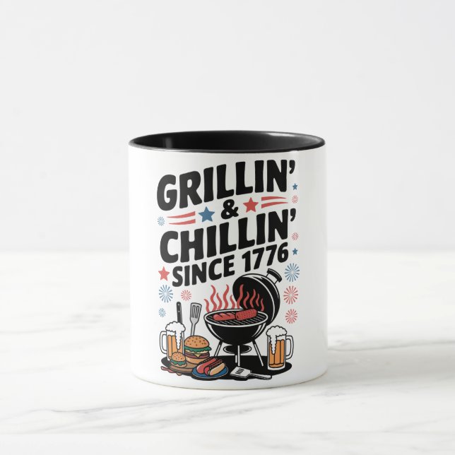 Grillen "Grillin' & Chillin" seit 1776 Tasse (Zentrum)