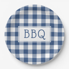 Grillen-Party für blaue und weiße Gingham-Muster Pappteller