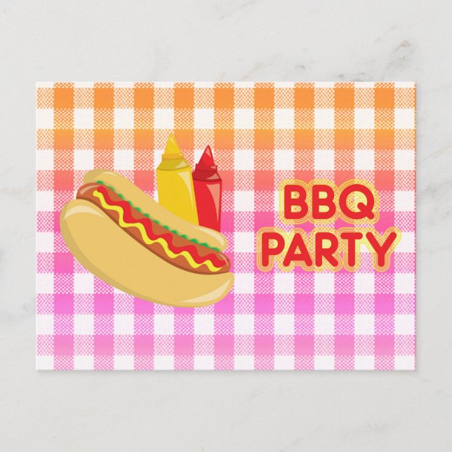 GRILLEN Party Gingham Tablecloth Hot Dog Kondition Postkarte (Vorderseite)