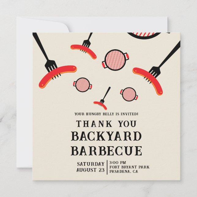 Grillen Party Grill & Gabel Danke Karte (Vorderseite)