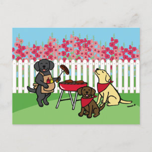 Grillen Party Labradors Hollyhock Blume Postkarte