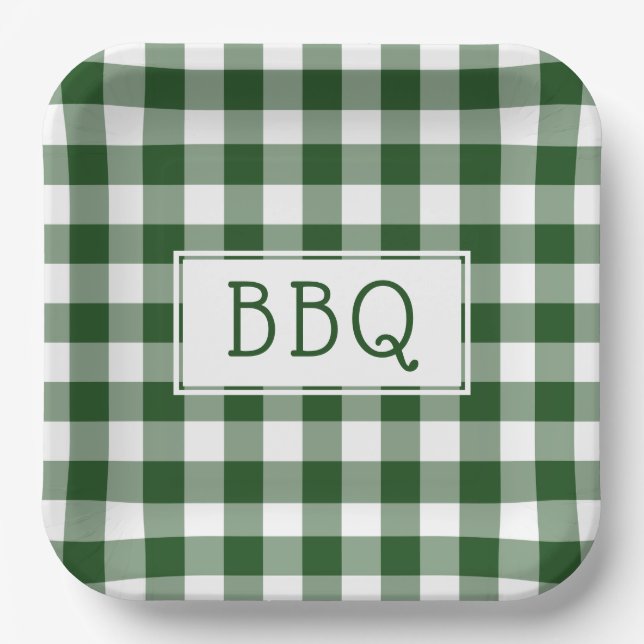 Grillen Party von Green und White Gingham Pappteller (Vorderseite)