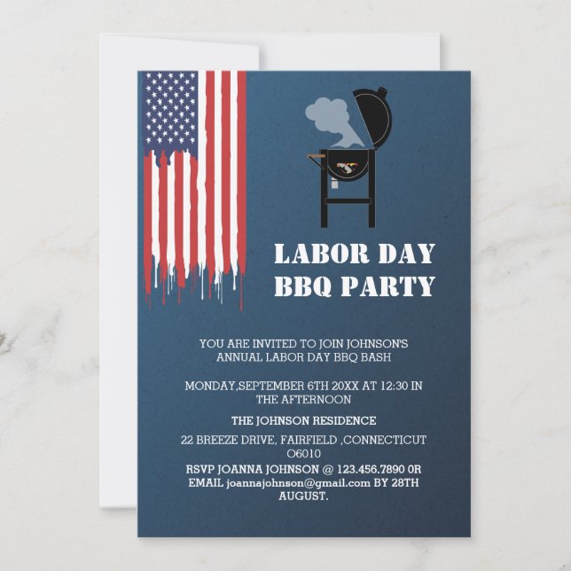 Grillen Party zum Patriotischen Arbeitstag Einladung (Vorderseite)