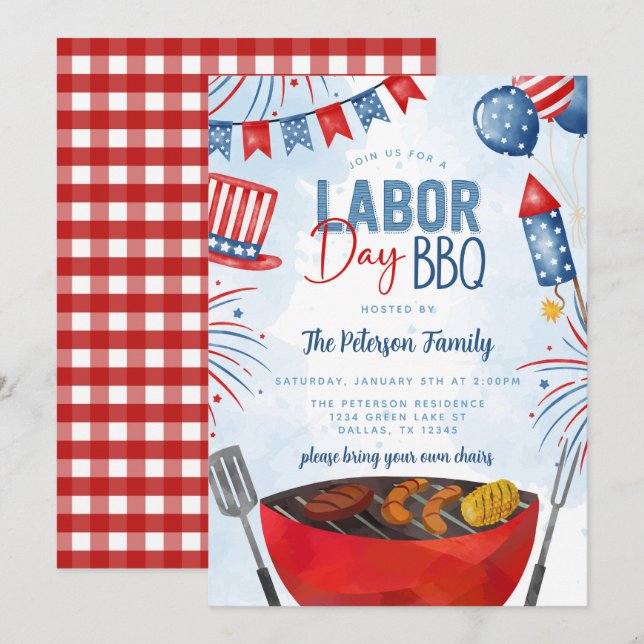 Grillen Party zum Patriotischen Arbeitstag Einladung (Vorne/Hinten)