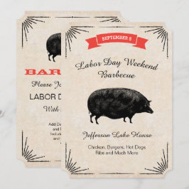 Grillen Picnic Black Vintag Pig Einladung