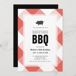 GRILLEN Pig Roast Red Gingham Adult Birthday Einladung