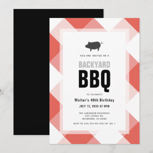 GRILLEN Pig Roast Red Gingham Adult Birthday Einladung