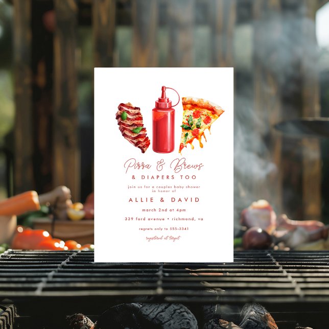 GRILLEN Pizza Gender Natural Baby Dusche Einladung (Von Creator hochgeladen)