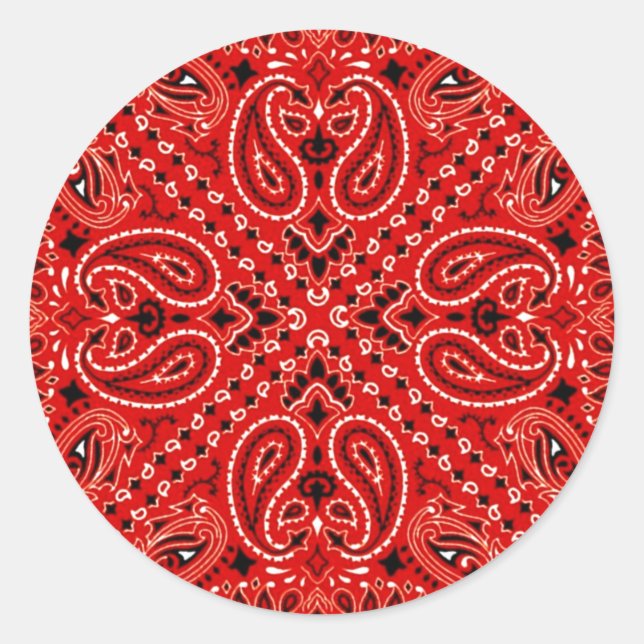 GRILLEN Red Paisley Western Bandana Scarf Print Runder Aufkleber (Vorderseite)
