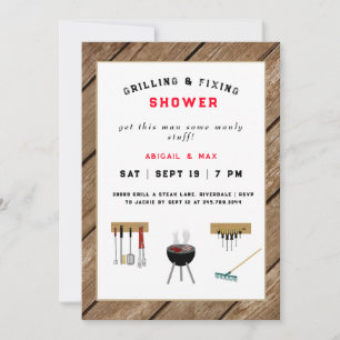 Grillen & Reparieren Paare Hochzeitsshower Rustika Einladung