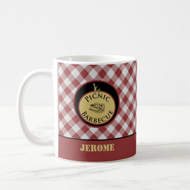 GRILLEN Rot und Weiß Checked Kaffeetasse (Links)