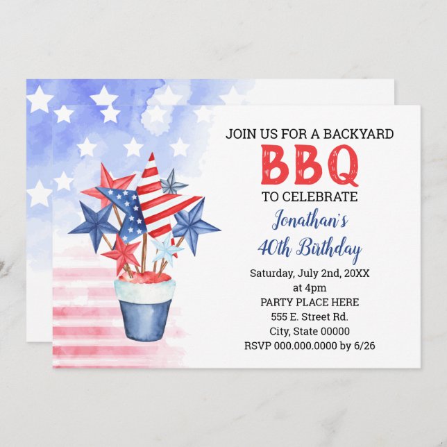 GRILLEN Rot-Weiß-Geburtstagsparty Einladung (Vorne/Hinten)