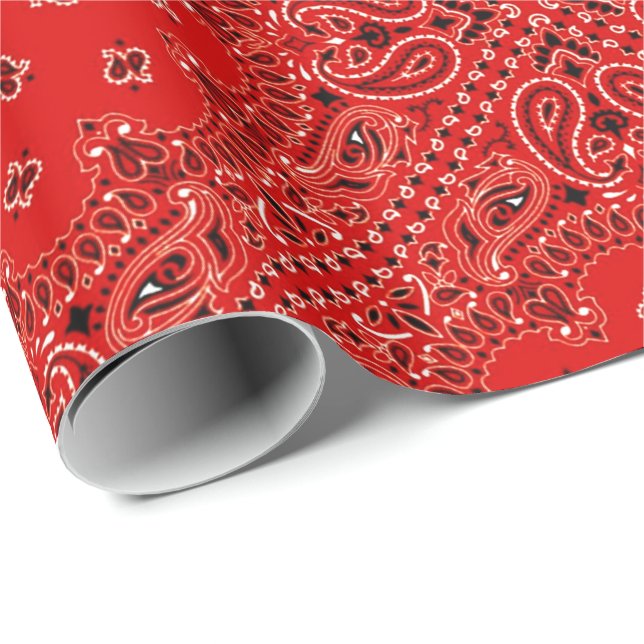 GRILLEN roter Paisley-Westernbandana-Schal-Druck Geschenkpapier (Rolleneckpunkt)