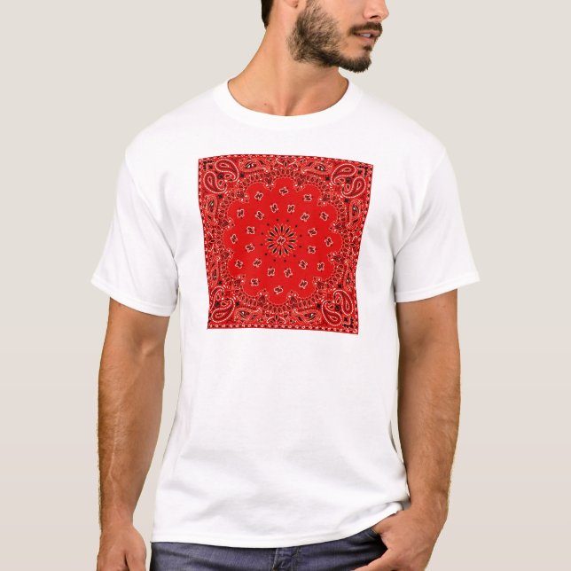 GRILLEN roter Paisley-Westernbandana-Schal-Druck T-Shirt (Vorderseite)