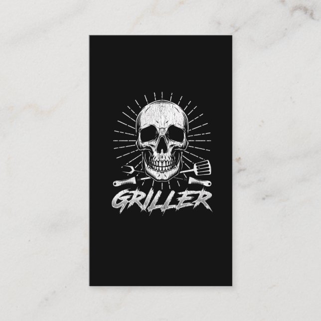 GRILLEN Skull Koch Sommermahlzeit Rauchgrillmeiste Visitenkarte (Vorderseite)