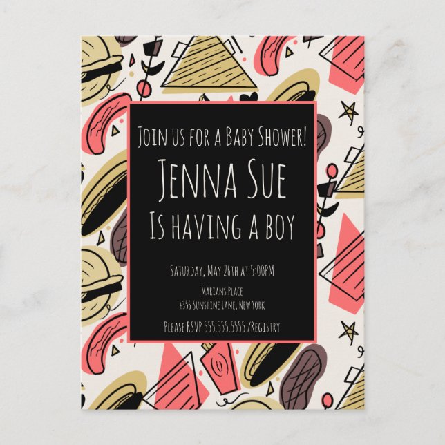 Grillen Summer GRILLEN Doodles Baby Dusche Postkarte (Vorderseite)