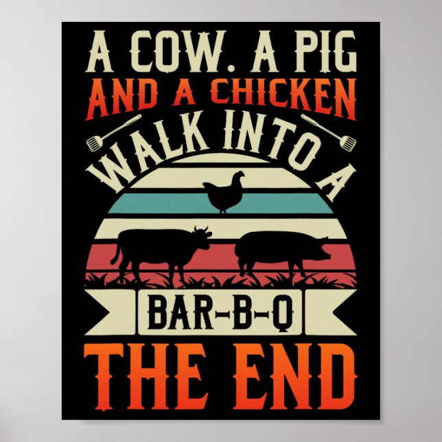Grillen Summer Grillin Cow Pig Chicken for Men Gra Poster (Vorne)