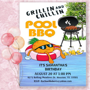 Grillen und Chillen BBQ Geburtstags-Poolparty-Einl Einladung