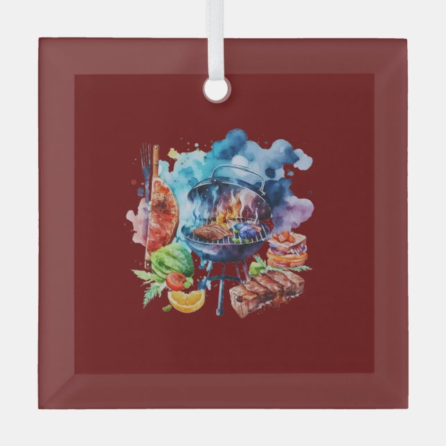 GRILLEN und Grill Ornament Aus Glas (Vorderseite)