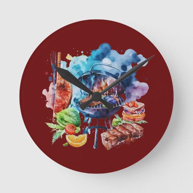 GRILLEN und Grill Runde Wanduhr (Vorderseite)
