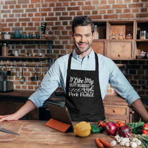 Grillen von gepulstem Schweinefleisch Große schwar Schürze