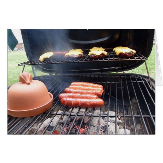 Grillen von Hamburgern und Hot Dogs Card (Vorderseite (Horizontal))