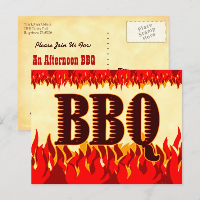 GRILLEN Western Flames Custom Einladung Postcard (Vorne/Hinten)