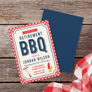 Grillen zu Red Gingham und Blue Retirement Party Einladung