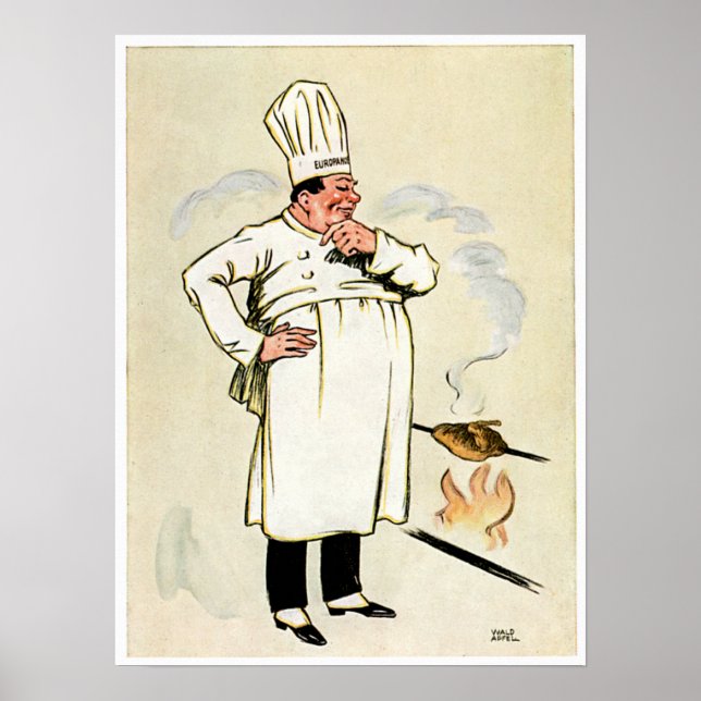Grillgegrillter Hühnerfisch Vintage Küche Poster (Vorne)