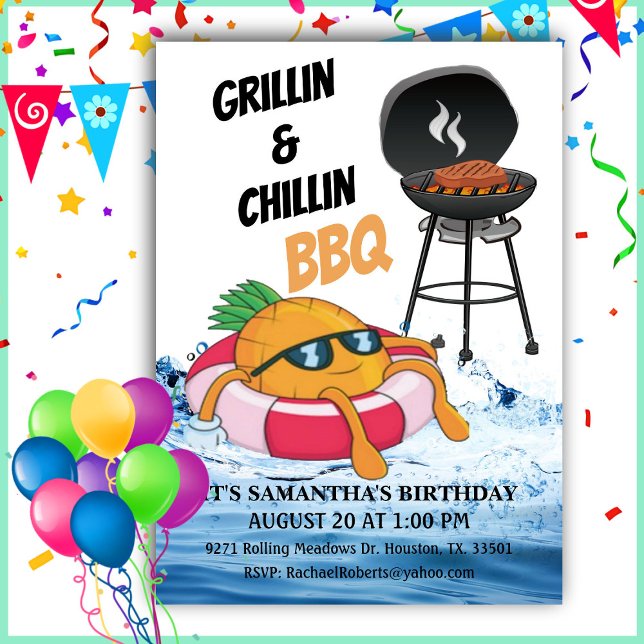 Grillin und Chillin GRILLEN Birthday Pool Party Einladung (Von Creator hochgeladen)