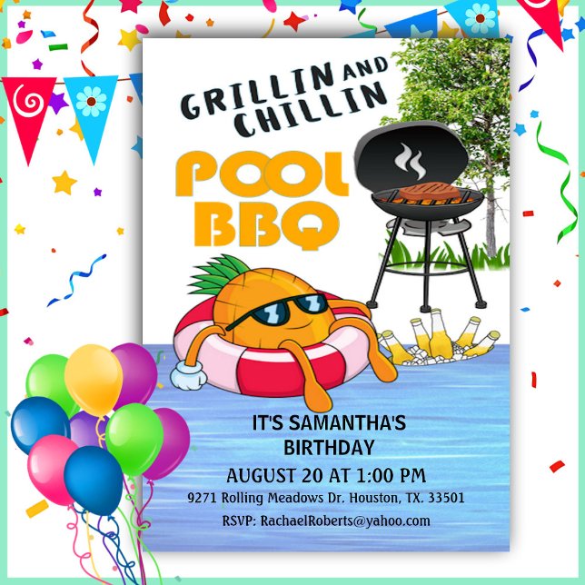 Grillin und Chillin GRILLEN Birthday Pool Party In Einladung (Von Creator hochgeladen)