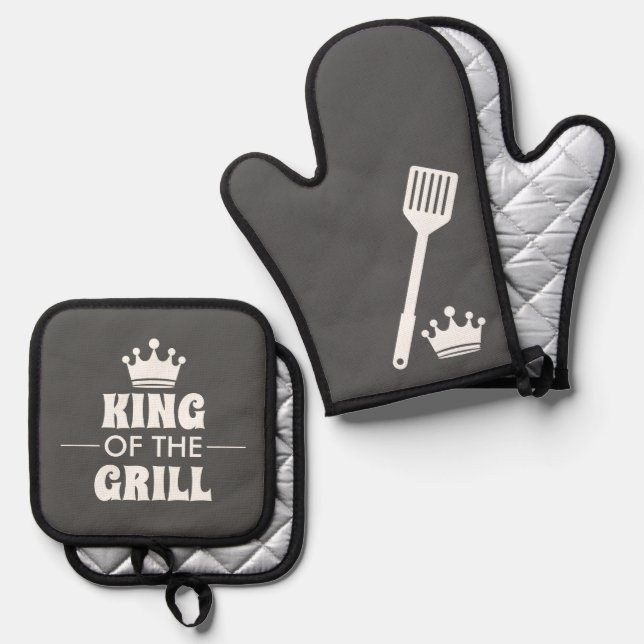 Grillkönig Ofenhandschuh & Topflappen-Set (Vorderseite/Rückseite)