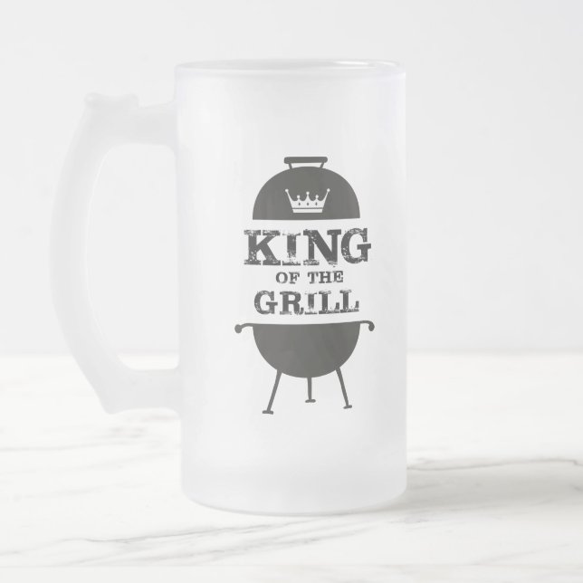Grillkönig, Schwarz-weiße Krone Mattglas Bierglas (Links)