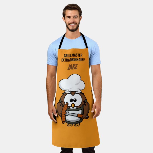 Grillmaster Extraordinaire Benutzerdefinierte Eule Schürze (Getragen)