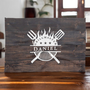 Grillmaster GRILLEN Rustic Dark Wood Print Geschirrtuch