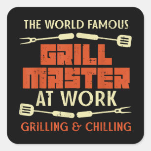Grillmeister bei der Arbeit Grillabkühlung Funny G Quadratischer Aufkleber