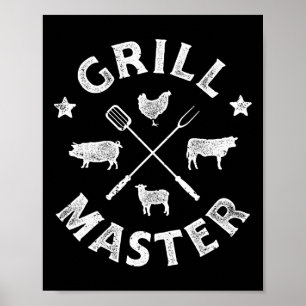 Grillmeister Lustig Schwein BBQ Barbecue Grillmast Poster
