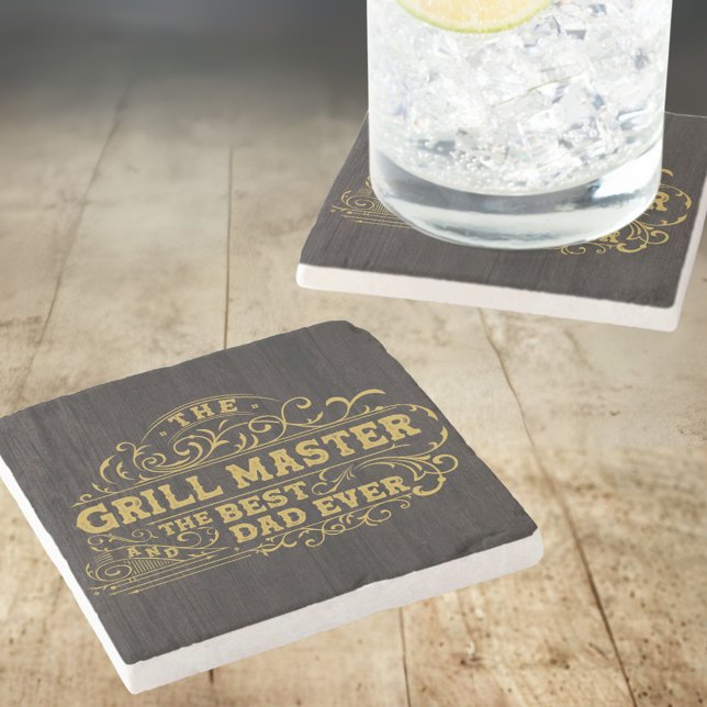 Grillmeister und Bester Vater je Vatertag Schwarz Steinuntersetzer (In situ)
