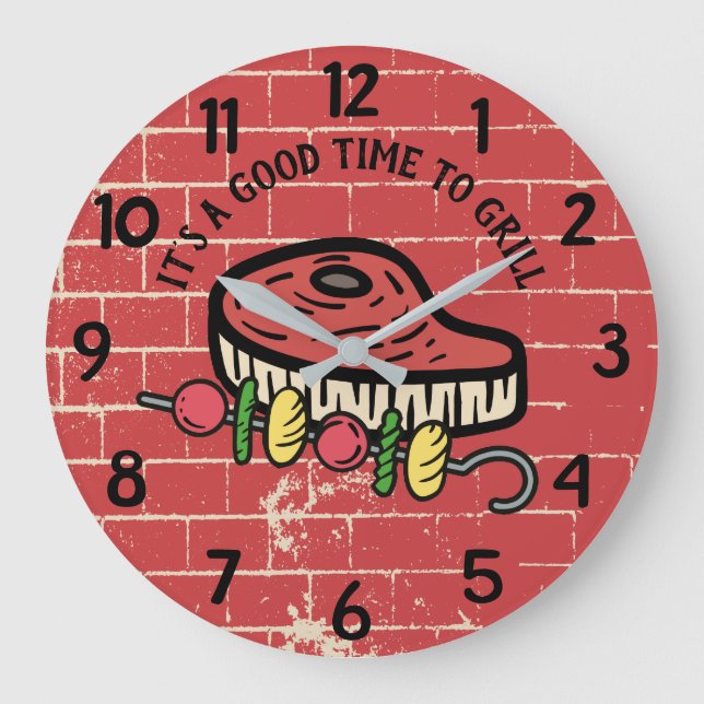 Grillsteak Kebab Kochküche Große Wanduhr (Vorderseite)