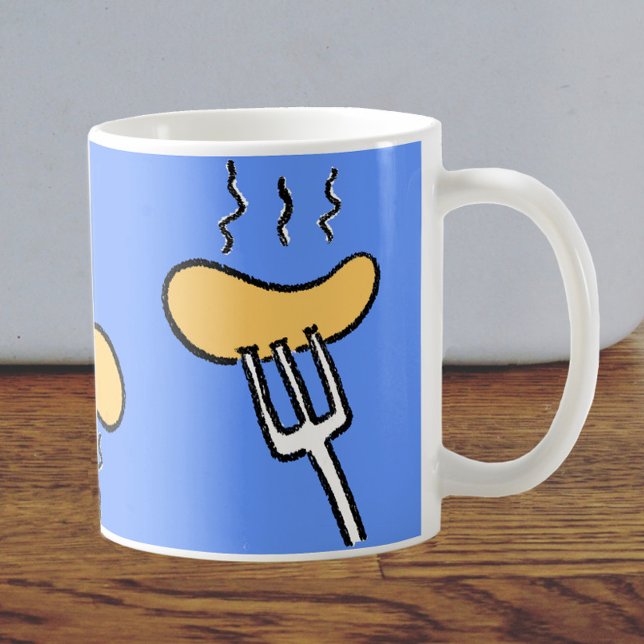 Grillwurst auf einer Gabel. Größe der Würstchen Kaffeetasse (Von Creator hochgeladen)