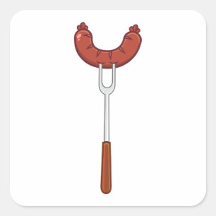 Grillwurst auf GRILLEN Fork Quadratischer Aufkleber