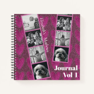 Grily Glitzer Pink Hearts Foto Notebook Notizbuch