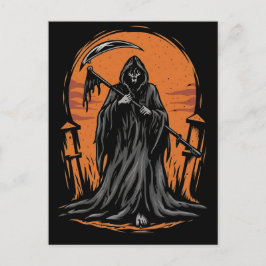 Grim Reaper Cartoon in Sunset Graveyard Postkarte