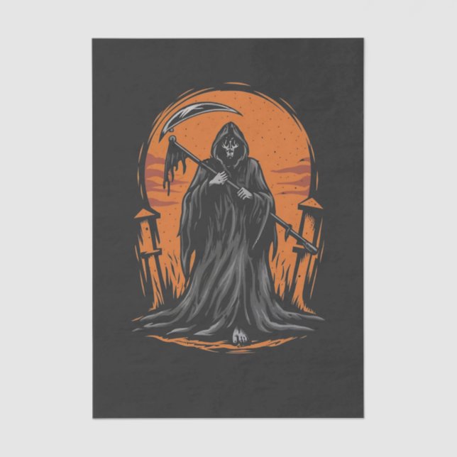 Grim Reaper Cartoon in Sunset Graveyard Seidenpapier (Vorderseite)