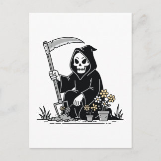 Grim Reaper Gardening Flowers Postkarte
