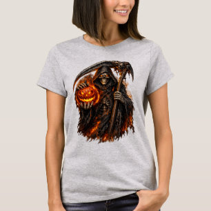 Grim Reaper Halloween-Kürbis Frauen T-Shirt