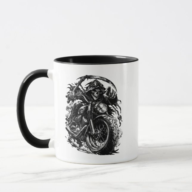 Grim Reaper Motorradfahrer-Illustration Tasse (Links)