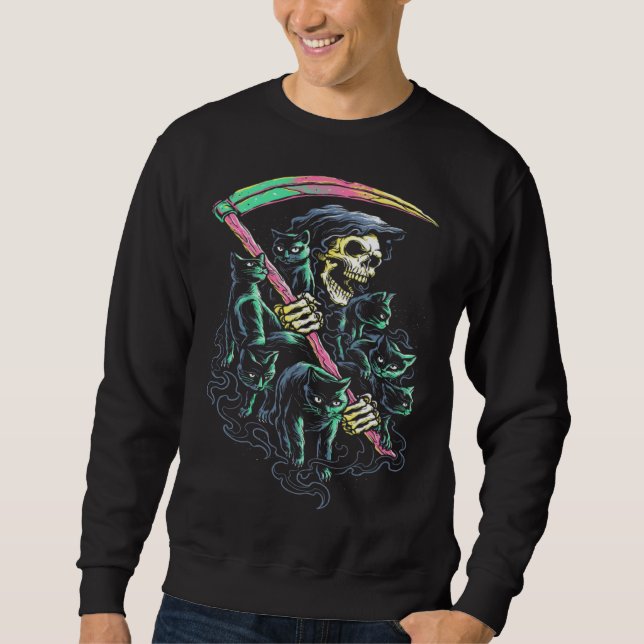 Grim Reaper Ride Satan Cat Demonic Evil Sweatshirt (Vorderseite)